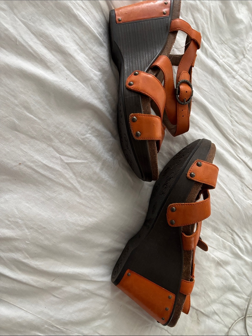 dansko Orange Leather Strap Wedge Sandals